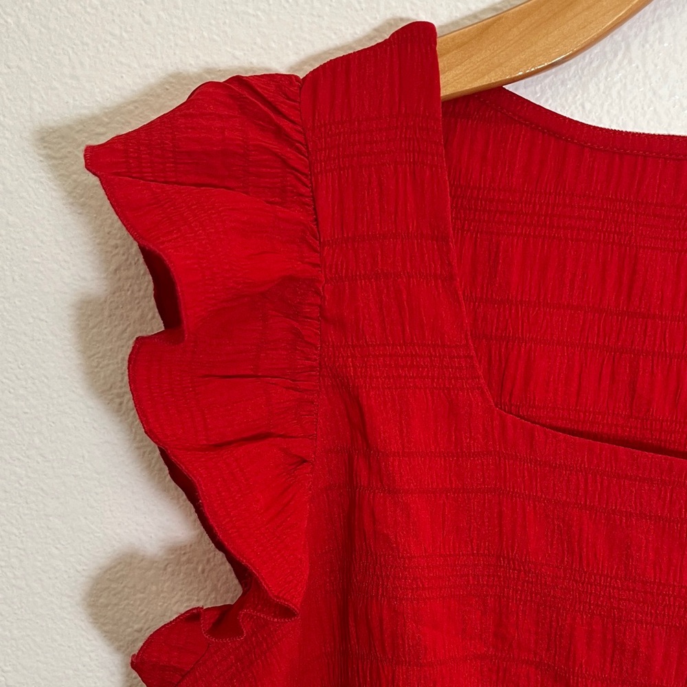 Shein Vibrant Red Ruffle Office Holiday Blouse - Picture 2 of 8